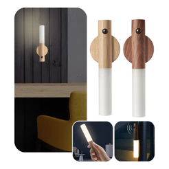 Luminaria Led Recarregável Sensor de Movimento Arandela de Madeira Minimalist Mesa Parede Magnética