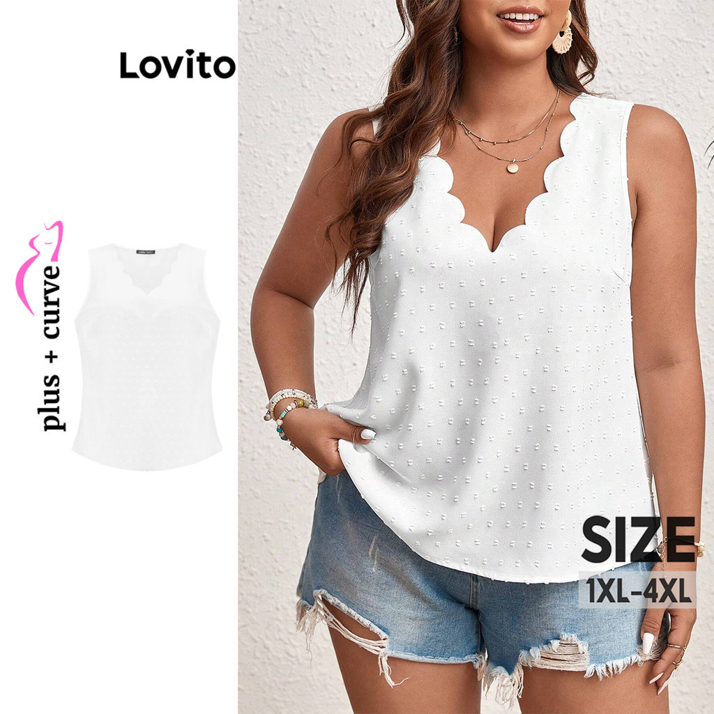 Lovito Blusa feminina de jacquard liso elegante com curva plus size LBL15153 - Women Clothes