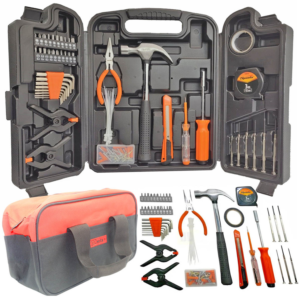 Kit Jogo de Ferramentas Alicate Trena Martelo Com Maleta + Bolsa 130 Peças em Oferta na Shopee