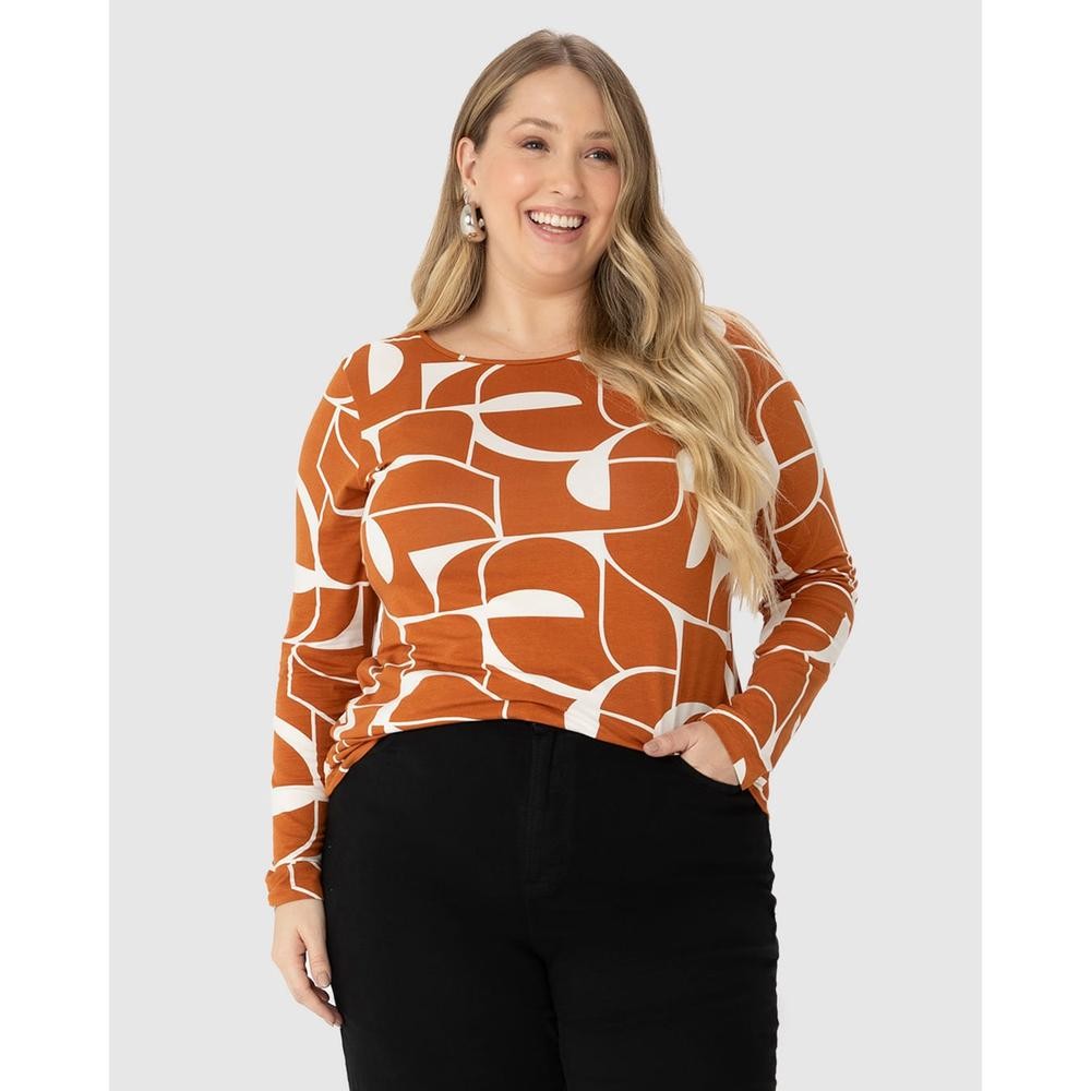 Blusa Feminina Plus Size Geométrico Manga Longa Em Viscose Stretch em Oferta na Shopee