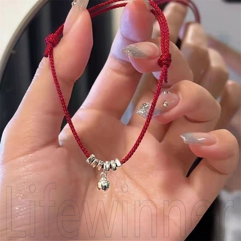 Pulseira De Casal De Sino De Prata Quebrada-Corda De Mão Trançada Vermelha-Feita À , Ajustável-Presente De Dia Dos Namor