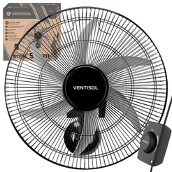 Ventilador de Parede Oscilante Ventisol Steel 50cm Premium 6 Pás Preto Motor de 200W Bivolt