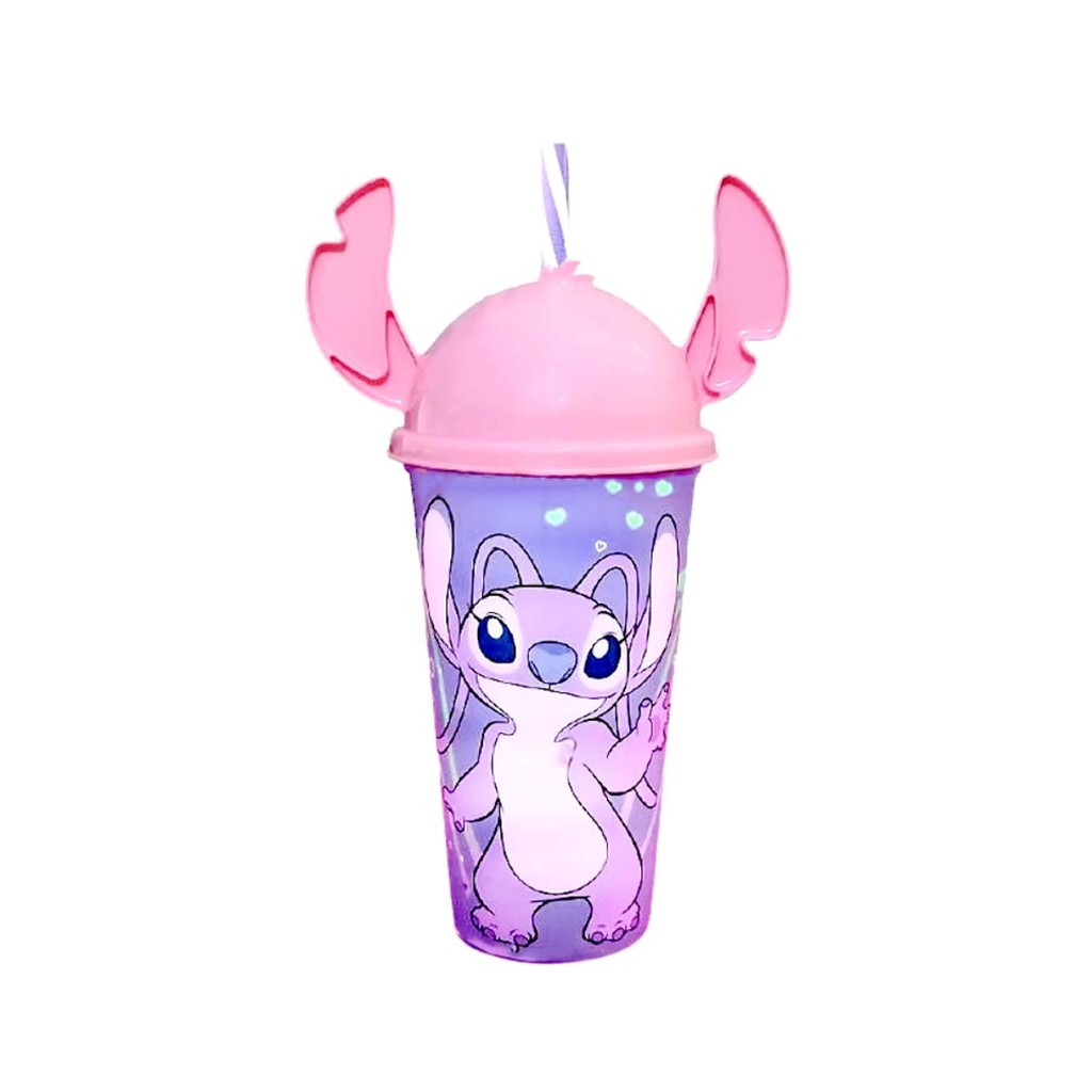 Copo Angel Stitch Com Orelhas 500ml Infantil Rosa Para Água Suco E Refrigerante Plasutil em Oferta na Shopee