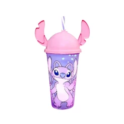 Copo Angel Stitch Com Orelhas 500ml Infantil Rosa Para Água Suco E Refrigerante Plasutil