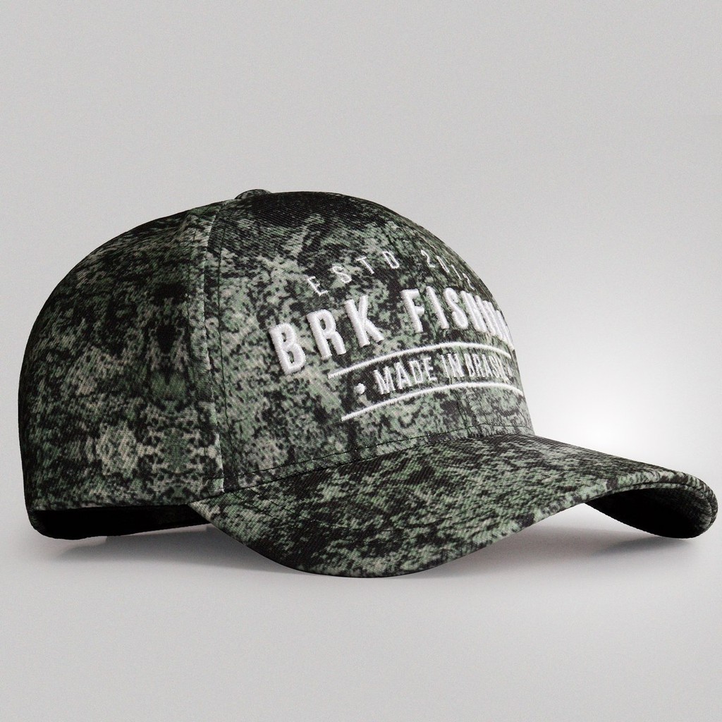 Boné Trucker Brk Pesca Made In Brasil Camuflado Verde 6 Gomos Aba Curva