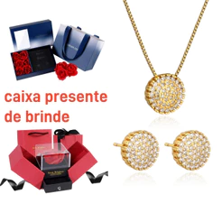 Kit Colar Brincos Feminino Pizza Banhado a Our 18k Conjunto Caixa De Presente Namorados