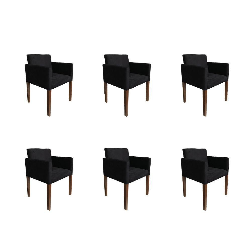 Kit 6 Poltronas Nina Estilo Retrô Tecido Suede Ideal Para Sala De Estar - Preto - Cor: Preto