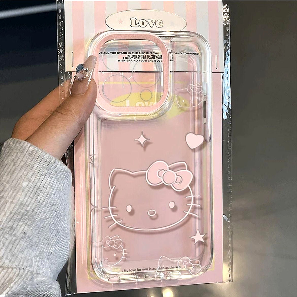 Linha Hello Kitty caso de telefone adequado para iPhone 11 12 13 14 15 16 Promax Plus transparente caso macio à prova de em Oferta na Shopee