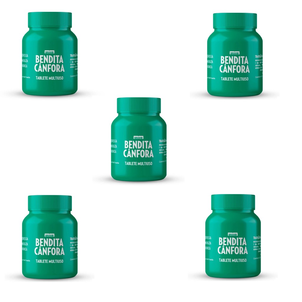 Kit 5 Bendita Cânfora Pote Com 30 Tabletes - Bravir