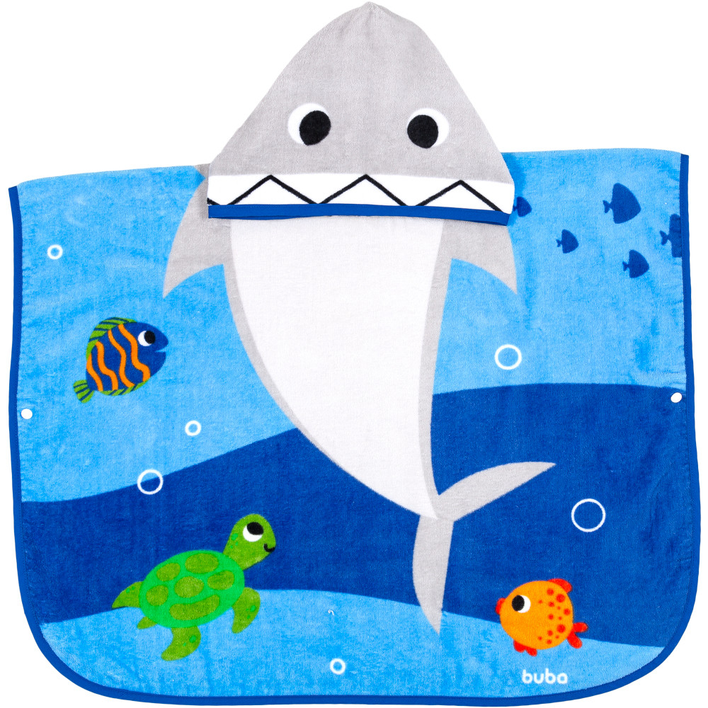 Toalha Infantil poncho Praia Piscina Aventuras de Tubarão com capuz para verão roupão