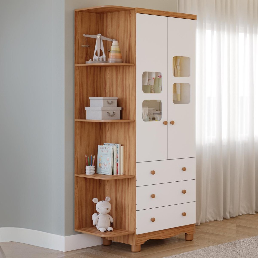 Guarda Roupa Uli 2 Portas 3 Gavetas com Prateleiras 100% MDF em Oferta na Shopee