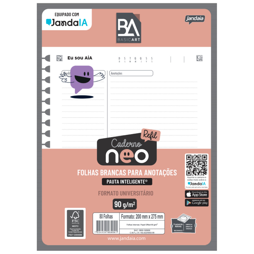Refil Caderno Neo Com IA Universitário Anotações 80 Folhas 20x27cm JandaIA em Oferta na Shopee