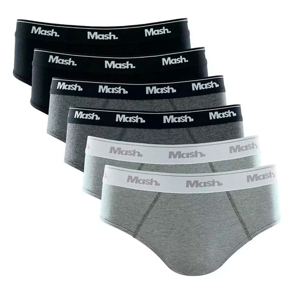 Kit com 6 Cuecas Slip Mash Algodão Básica Original - Men Clothes
