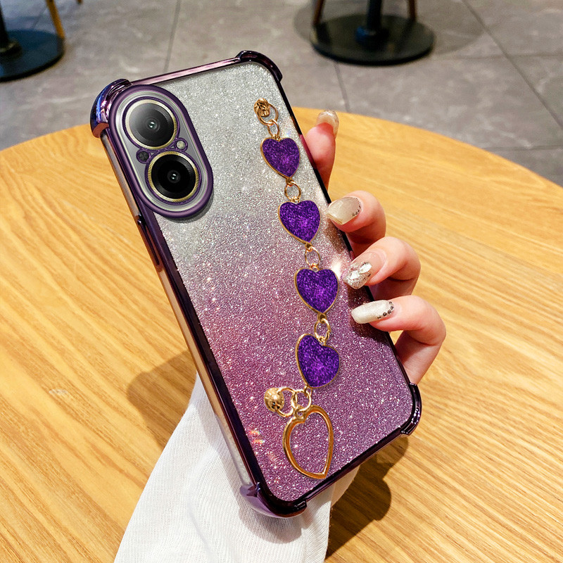 Invólucro Para Xiaomi Redmi A5 4G Poco C71 Quatro Cantos Anti Queda Espumante Com Pulseira Em Forma De Coração Transpare em Oferta na Shopee