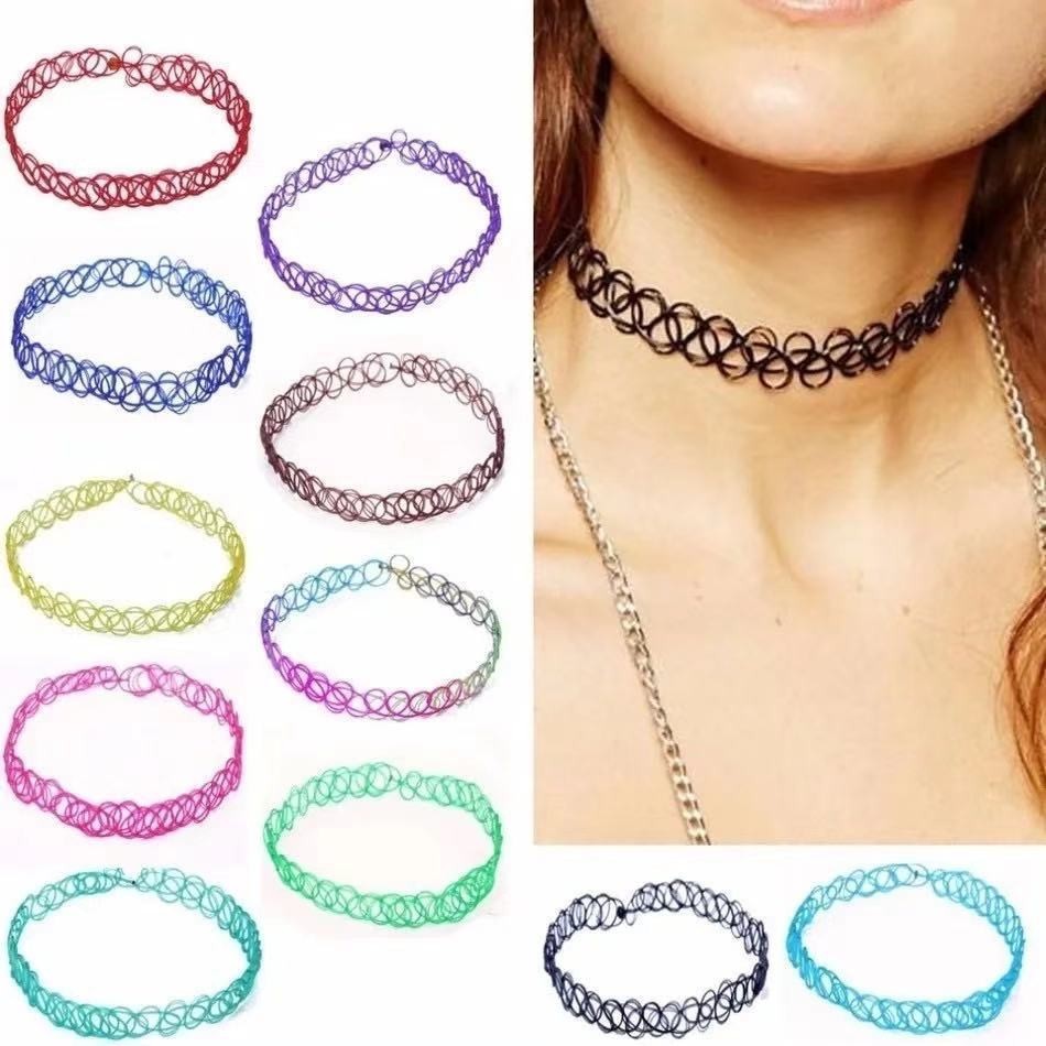 CARTELA DE colar gargantilhas de borracha  colar vintage estiramento  chocker jóias femininas CONTEM 12 PECA
