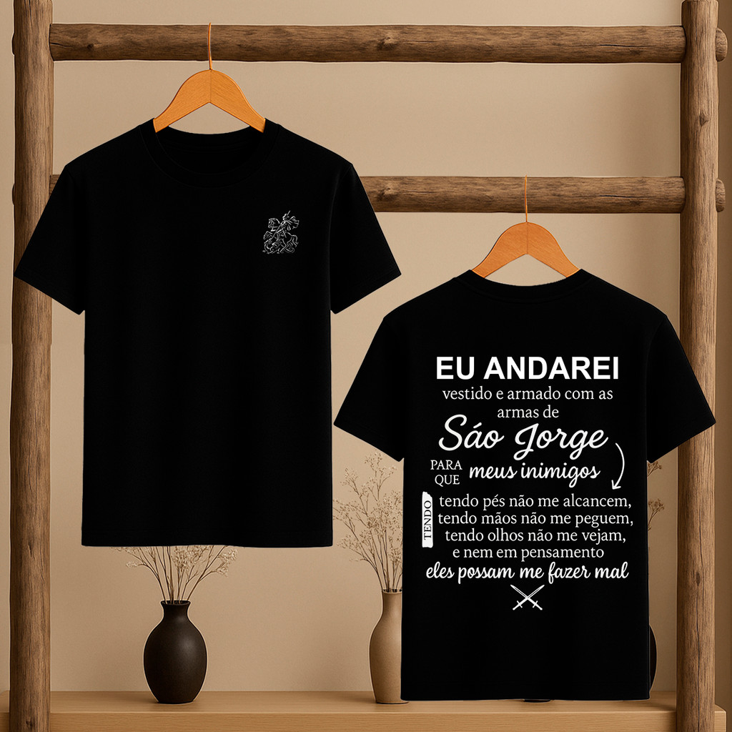 Camiseta Oração de São Jorge Católica Umbanda Candomblé Ogum Orixá Eu Andarei Vestido Modelo Unissex em Oferta na Shopee