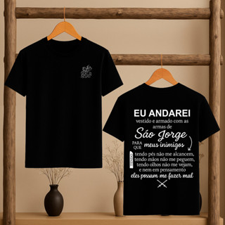 Camiseta Oração de São Jorge Católica Umbanda Candomblé Ogum Orixá Eu Andarei Vestido Modelo Unissex em Oferta na Shopee