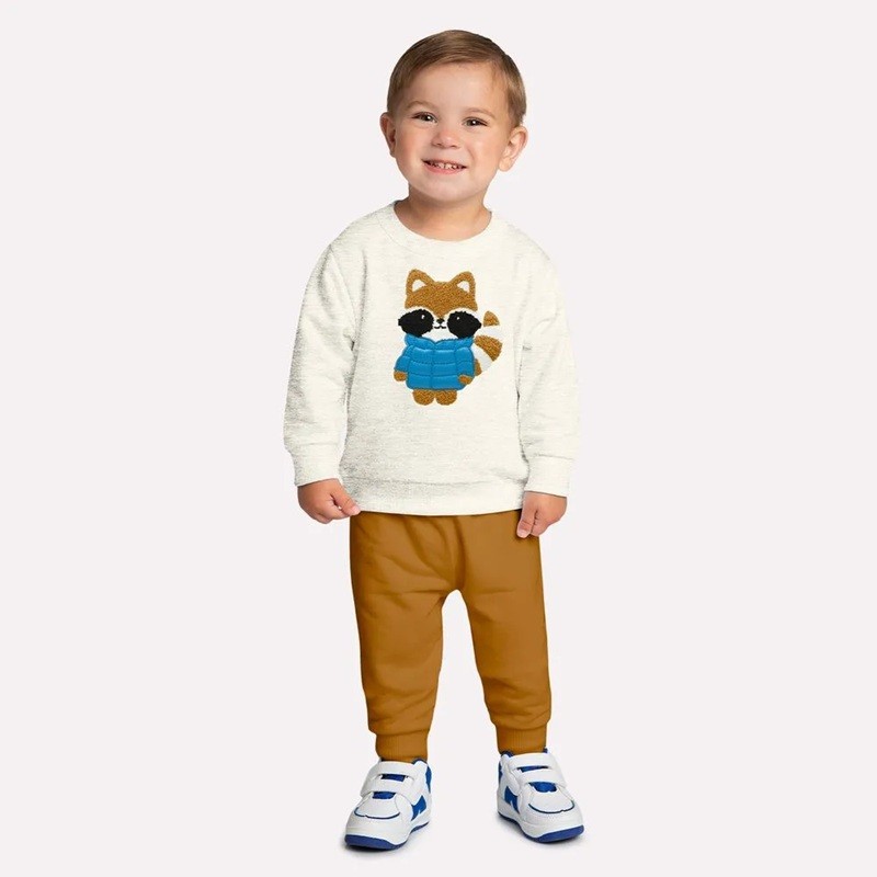 Conjunto Infantil de Frio Menino Blusa Moletom e Calça Moletom Raposa - Kyly