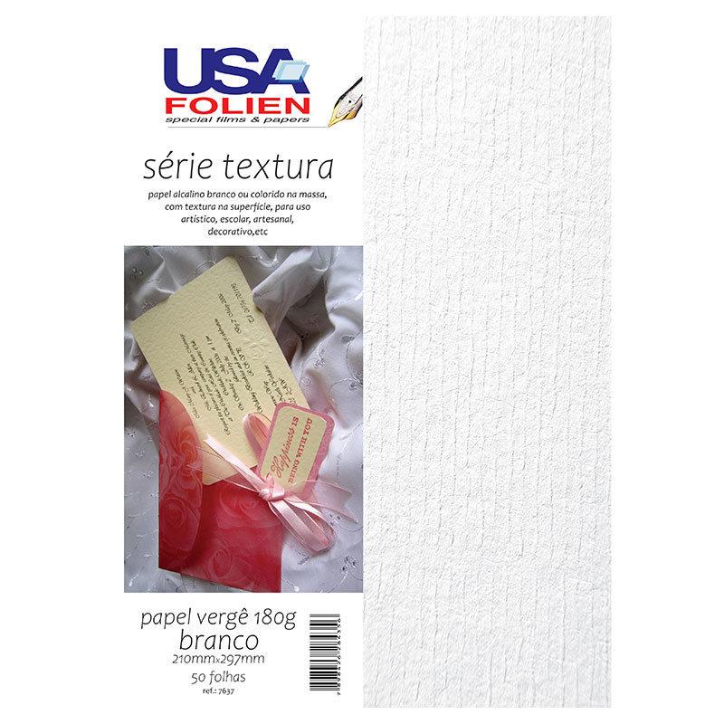 Papel vergê branco A4 180g com 50 folhas 7637 Usa Folien
