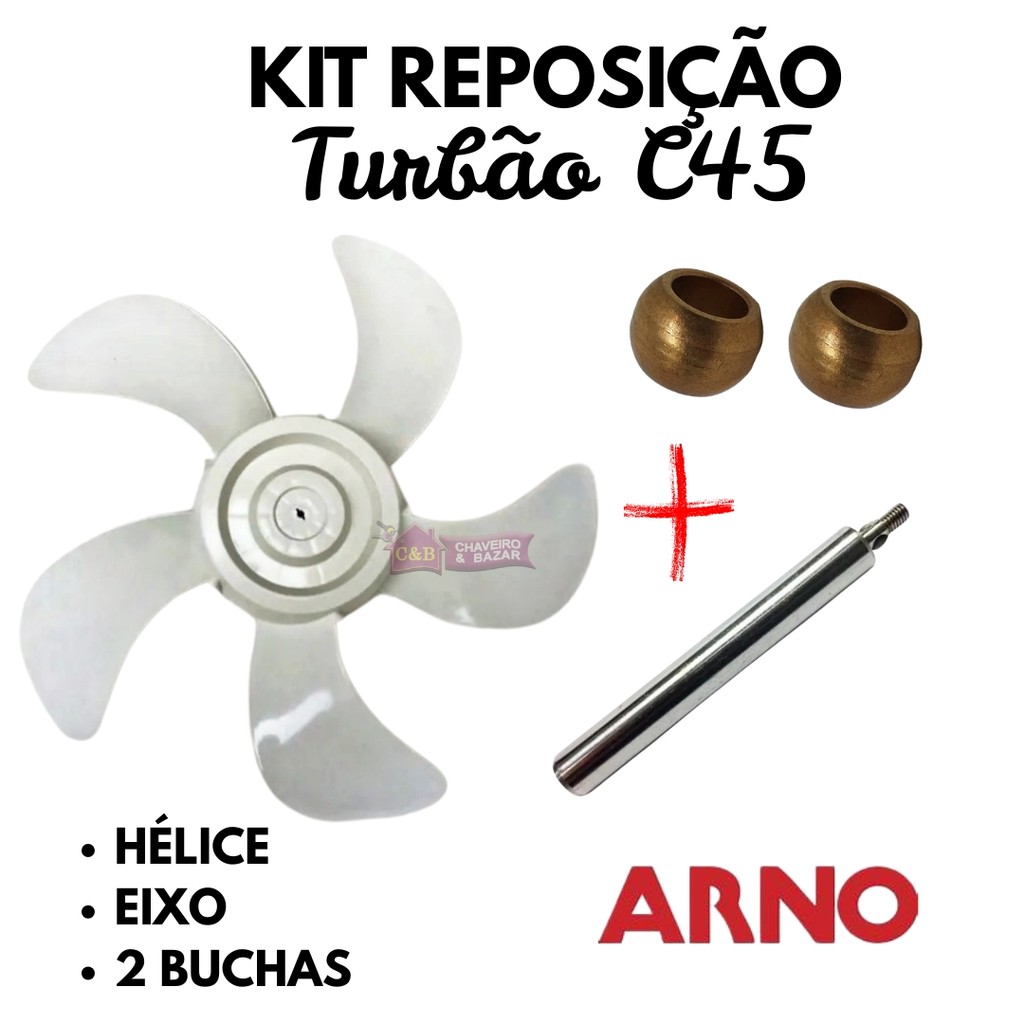 Kit Hélice + Eixo E Buchas Circulador Arno Turbão C45