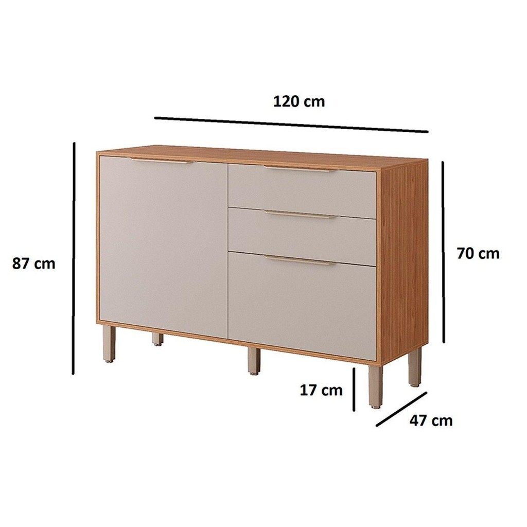 Detalhes do Módulo Cozinha MGM Divina Balcão c/ 3 Portas e 2 Gavetas s/Tampo 120cm Freijo/Off White-MGM