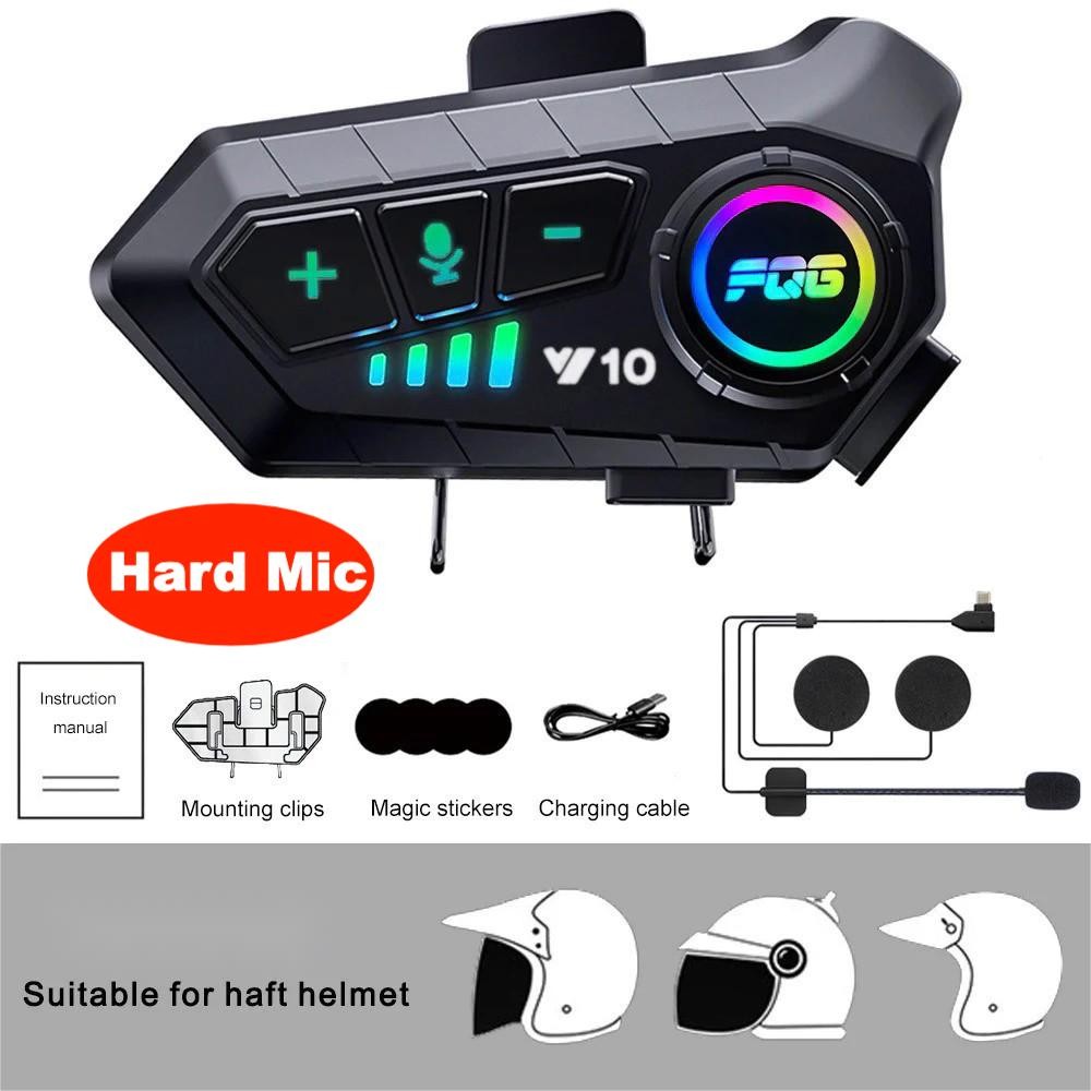 Y10 Hard Mic Fone De Ouvido Sem Fio Bluetooth 5.3 Para Capacete De Motocicleta  Com Redução De Ruído IPX6 À Prova D'água