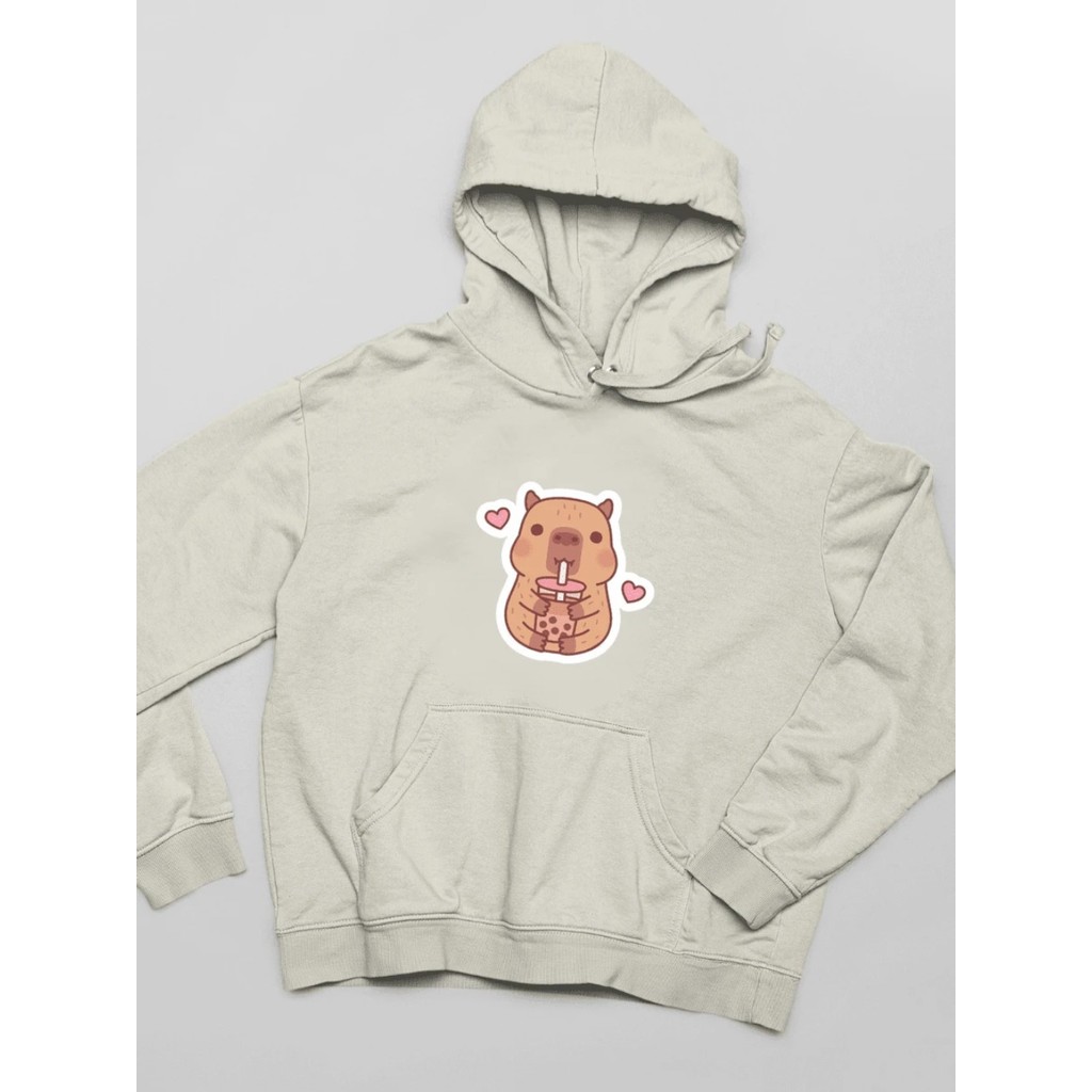 Moletom Canguru Feminino Capivara Bubble Tea Blusa de Frio Estampada Bichinhos Fofos Casaco de frio inverno
