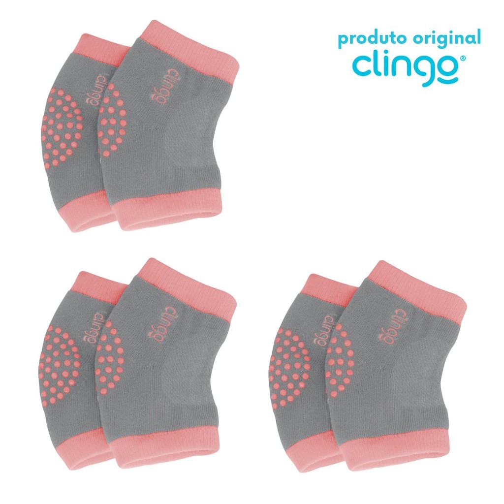 3 Pares de Meias Joelheiras Antiderrapante Clingo Rosa/Cinza - Proteção para o Joelho do Bebê