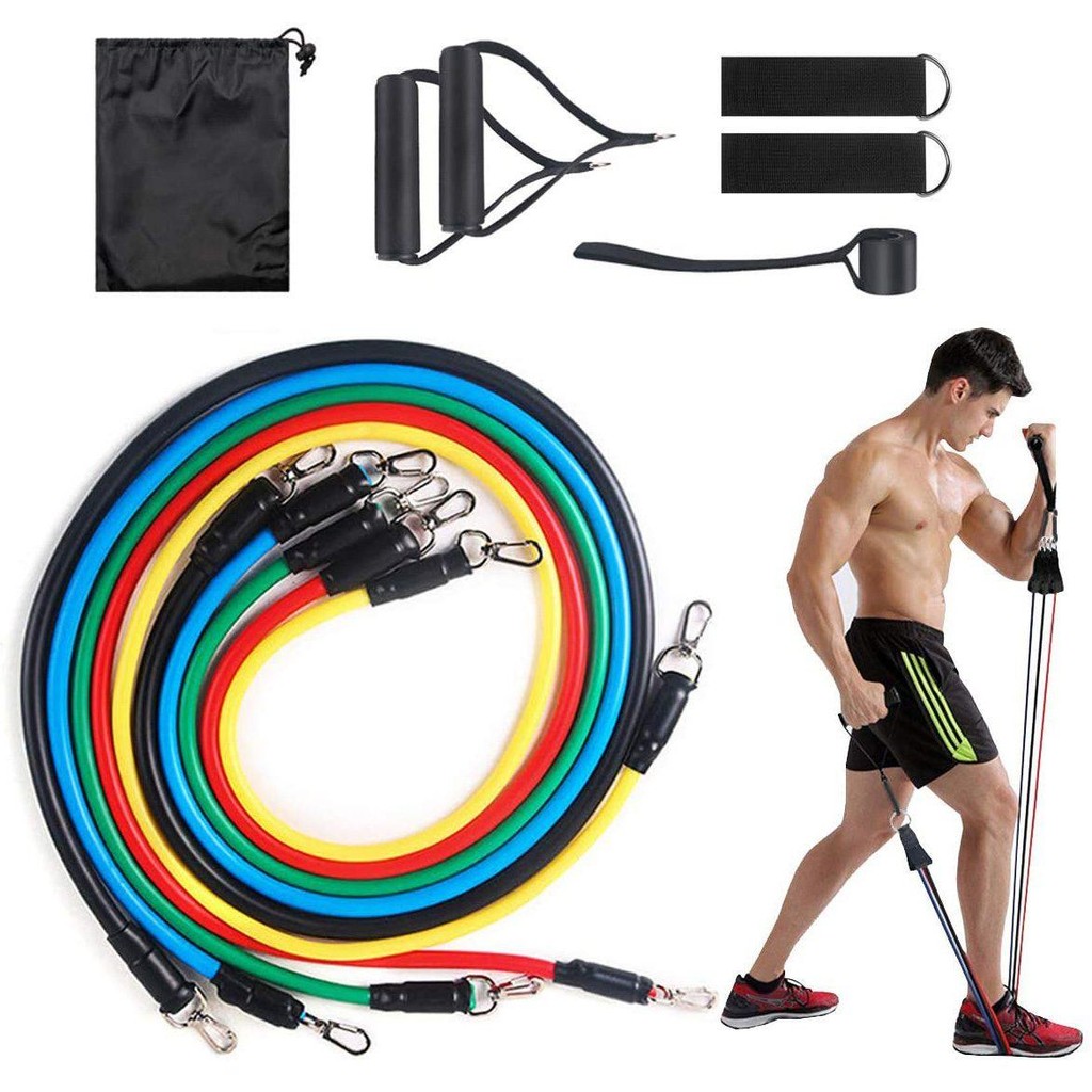 Kit 11 Itens Elástico Extensor Musculação Funcional Em Casa Treino Exercícios Crossfit