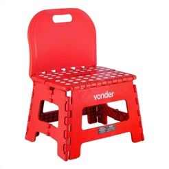 Banqueta Plástica Dobrável Vermelha 32x25x42,8cm Antiderrapante com Alça e Encosto Vonder 3540220002