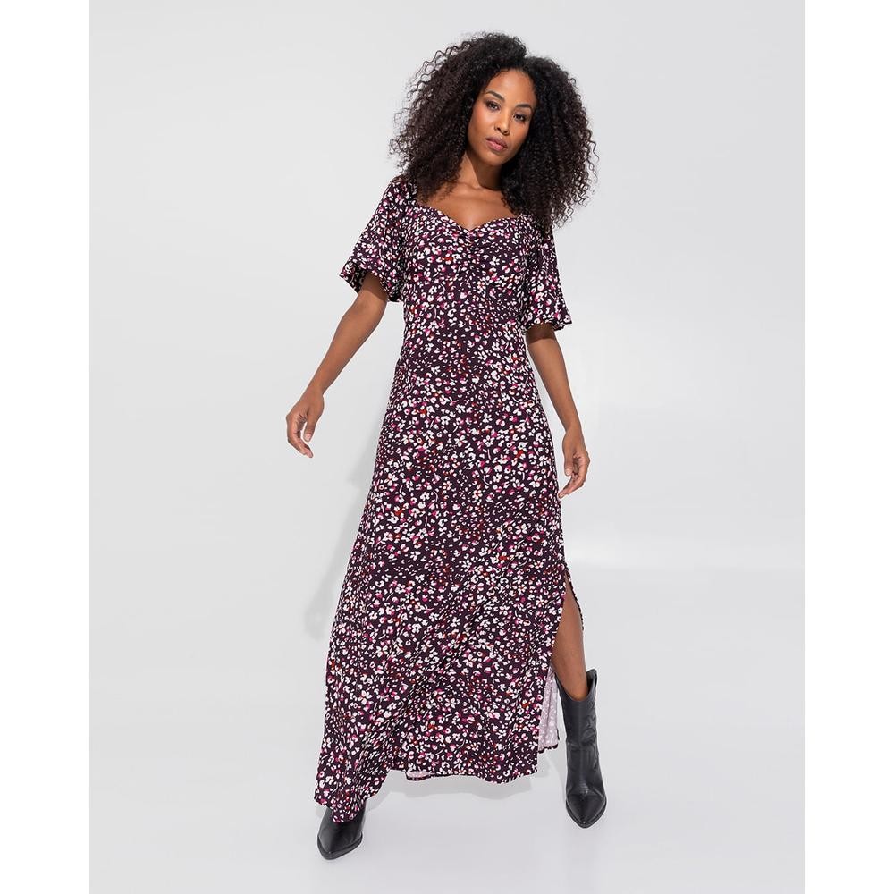 Vestido Longo Feminino Floral Manga Balonê Em Viscose - ENFIM - Women Clothes