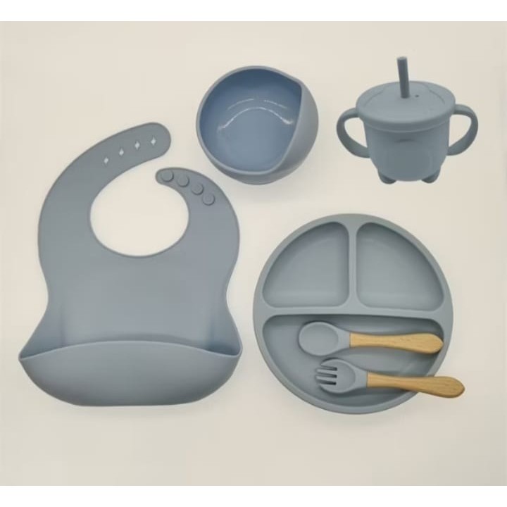 Talheres do Bebê Conjunto Prato De Jantar De Silicone Para Bebês Com Tigela De ventosa Sippy Cup Bibs Colher