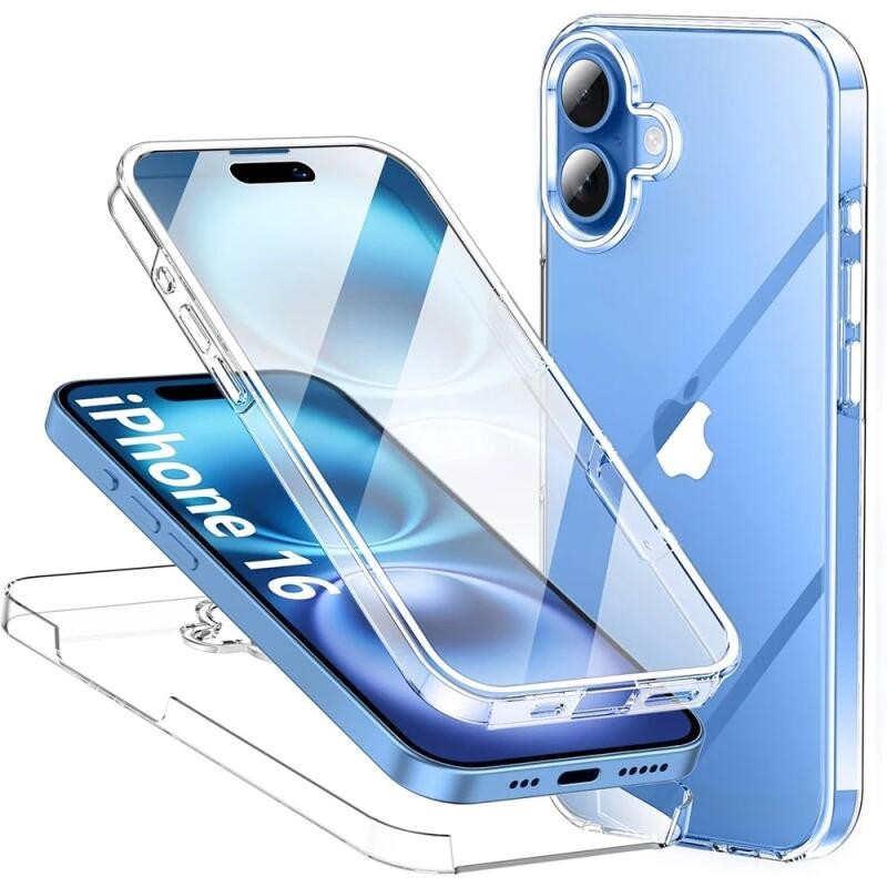 360 Capa De Corpo Inteiro Para iPhone 16 15 14 13 12 11 Pro Max Plus Silicone TPU + PC Protetora Transparente