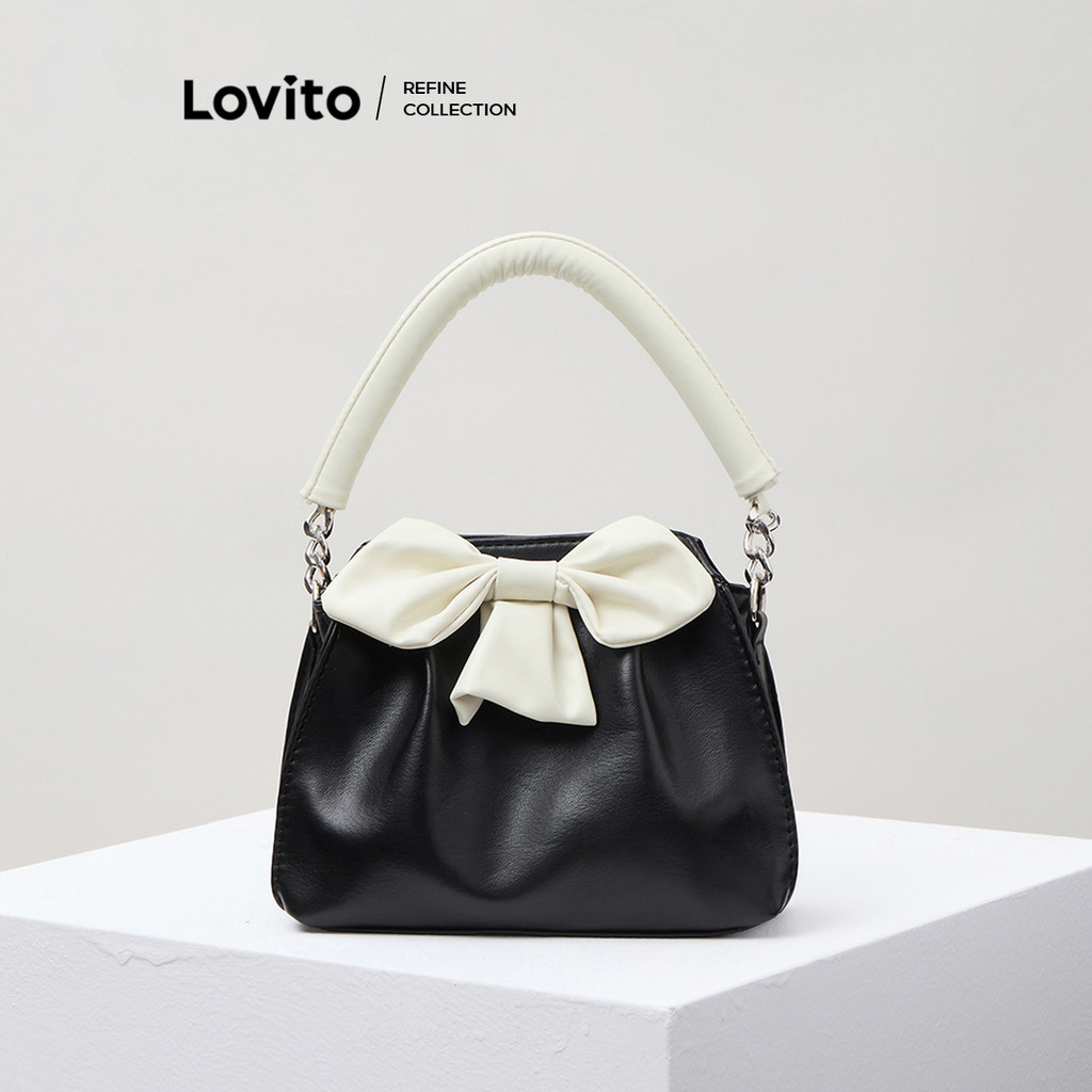 (Lovito Refine) Elegante textura de fita de laço para jantar bolsa para mulheres LFA53073
