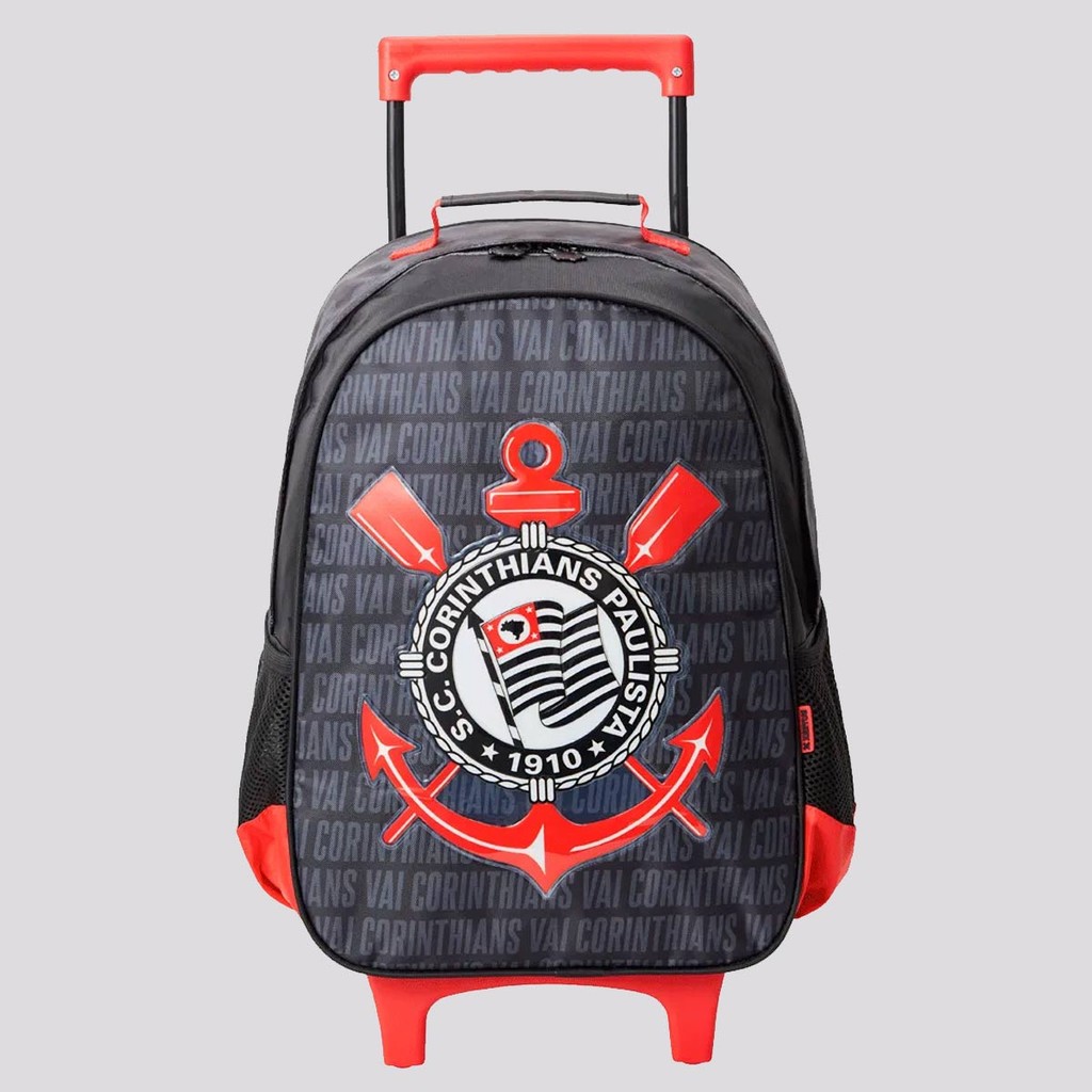 Mochila Corinthians com Rodas Preta e Vermelha - Baby & Kids Fashion