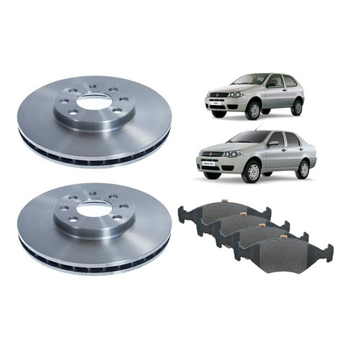 2 Disco Freio Dianteiro Ventilado + 4 Pastilhas Palio 1996 Até 2014 Siena 1998 Até 2016 Com Garantia - Spare Parts and Accessories for Vehicles