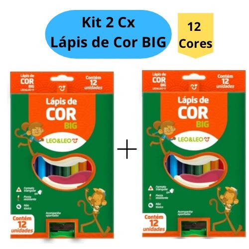 Kit 2 Caixas de Lápis de Cor 12 Cores Big Jumbo 15cm Grande Com Apontador Triangular Leo&Leo em Oferta na Shopee