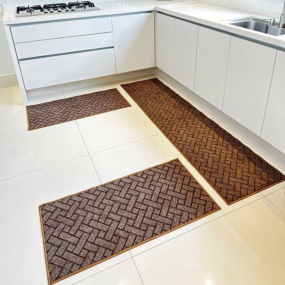 Tapete Carpete Passadeira Trama Jogo 3 Peças Marrom em Oferta na Shopee