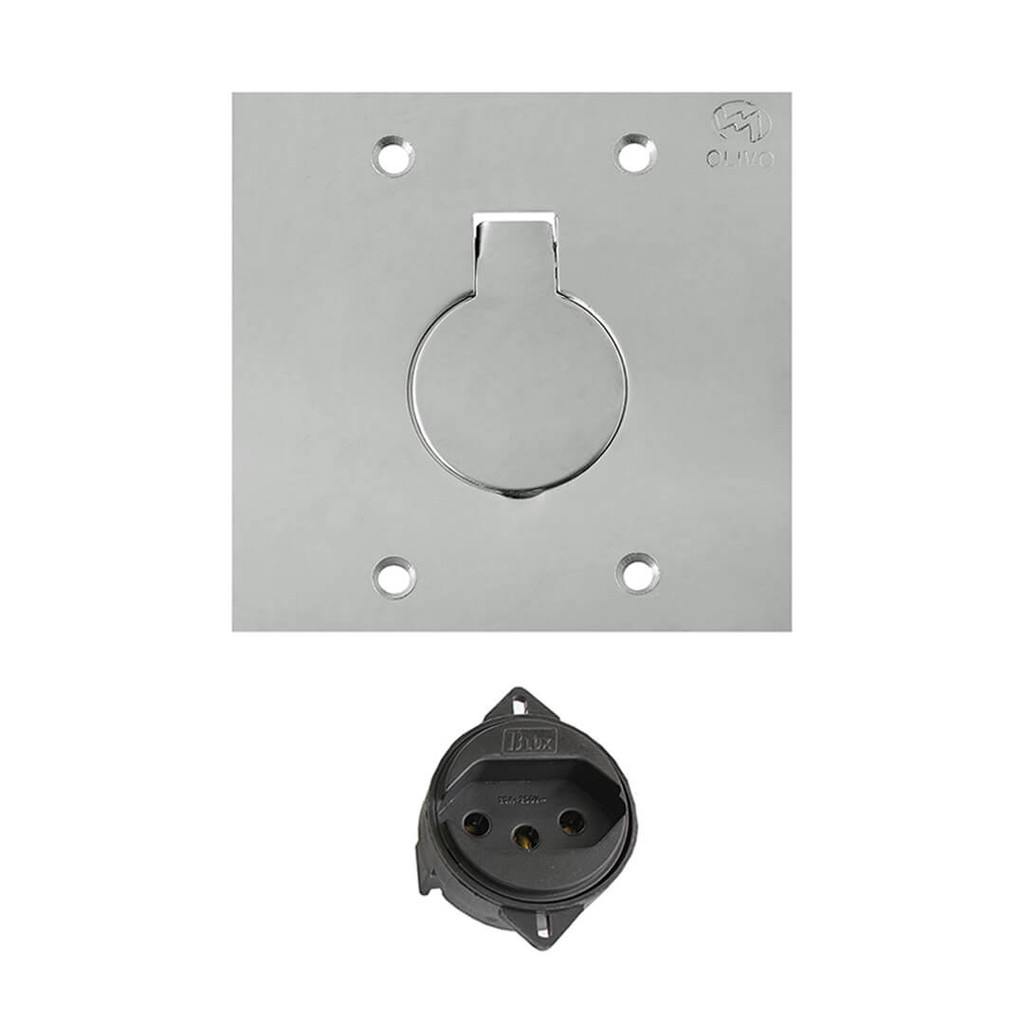 Tomada 20A para Piso Placa Inox redonda PL80/2 Olivo