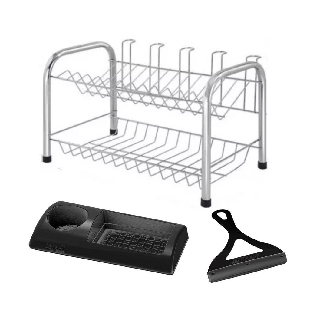 Kit Cozinha C/ Escorredor De Louça + Rodinho De Pia + Porta Detergente Prático Elegante em Oferta na Shopee