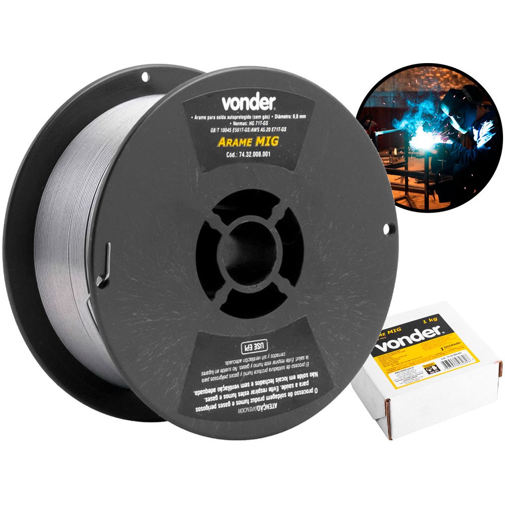 Arame Metal Autoprotegido Para Solda Mig 0,8mm Sem Gás Carretel Plástico Rolo 1kg Vonder em Oferta na Shopee