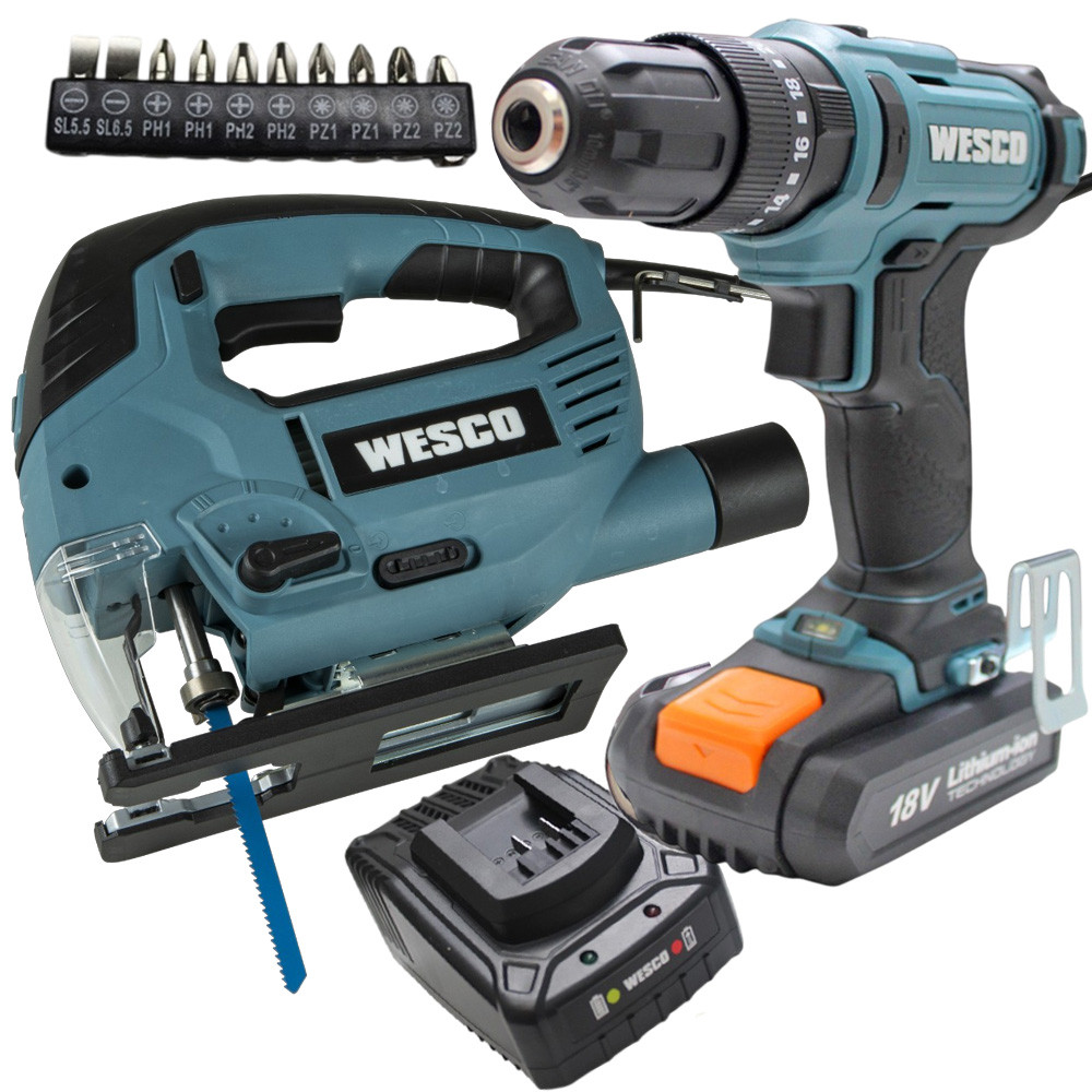 Kit Ferramentas Serra Tico Tico 850W Ação Pendular com Parafusadeira Furadeira Mandril 10mm Wesco em Oferta na Shopee