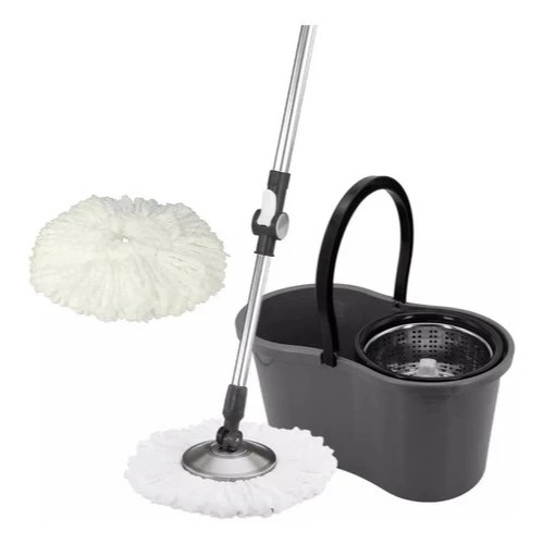 Mop Giratório Centrífuga e Cabo de Inox com Balde e Refil –Ideal p/ Limpeza de Canil / Casa / Pisos- Esfregão Limpa Tudo