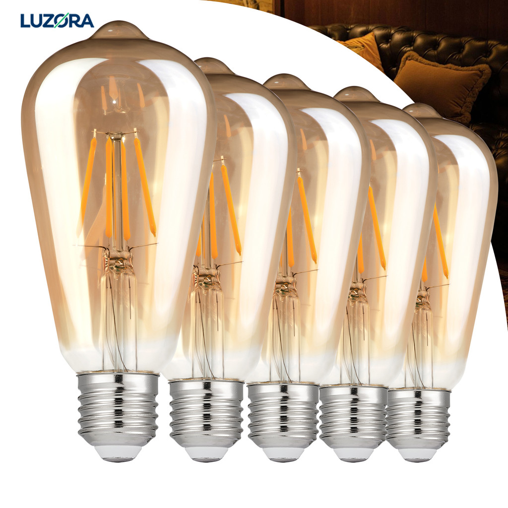 KIT 5 a 12 Lâmpada Filamento LED ST64 Edison 4W Estilo Retrô Vintage Luz Quente Bivolt E27 Âmbar em Oferta na Shopee