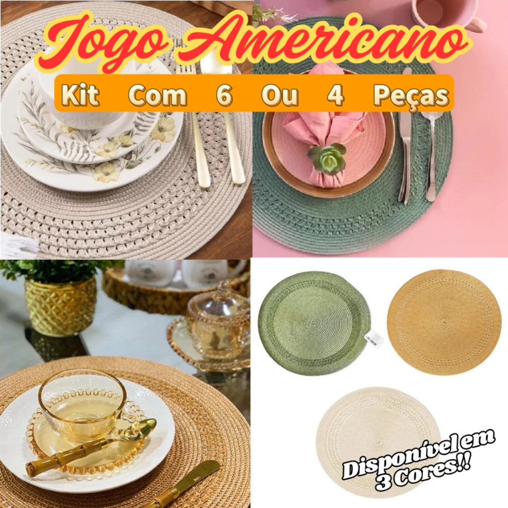 Kit Jogo Americano Com 6 Ou 4 Peças 38Cm Descanso De Mesa Jantar Flexível Elegante E Rústico