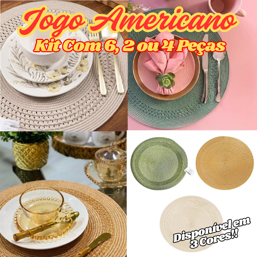Kit Jogo Americano Com 6 4 Ou 2 Peças 38Cm Descanso De Mesa Jantar Flexível Elegante E Rústico