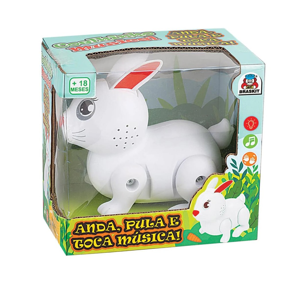 Brinquedo Coelhinho Musical Anda  Pula Com Som e Luzes Braskit