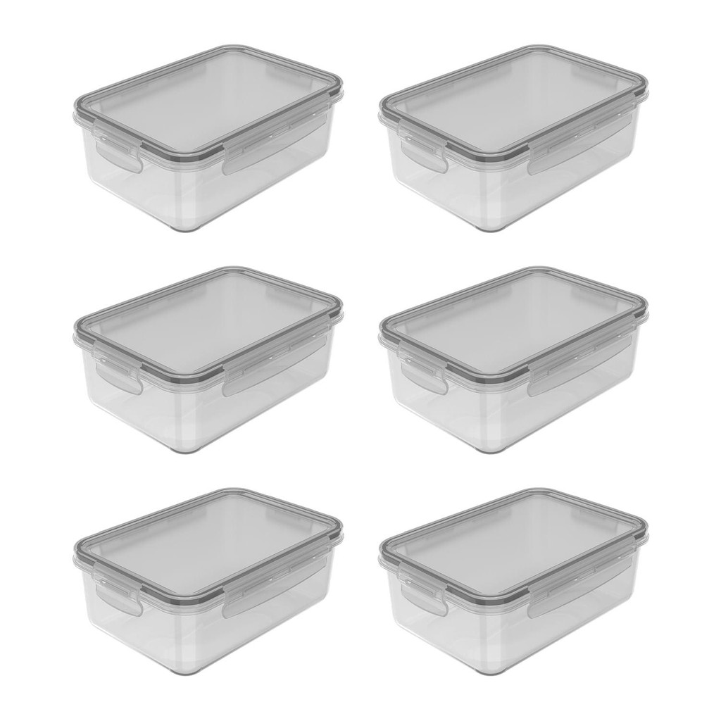 Kit de potes Herméticos retangular Ou 6 peças 1280 ml Linha Click Natural em Oferta na Shopee