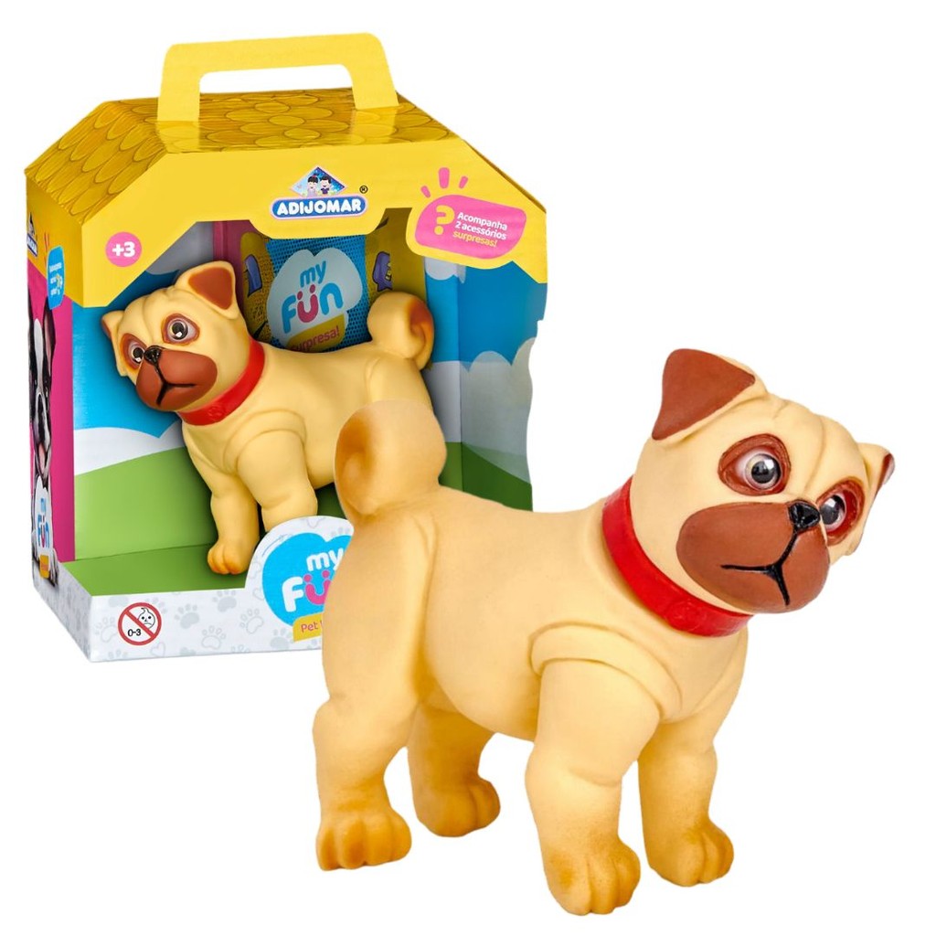 Boneco My Fun Pet House Brinquedo Pug com Acessório Surpresa Criança Infantil Cachorro - Adijomar