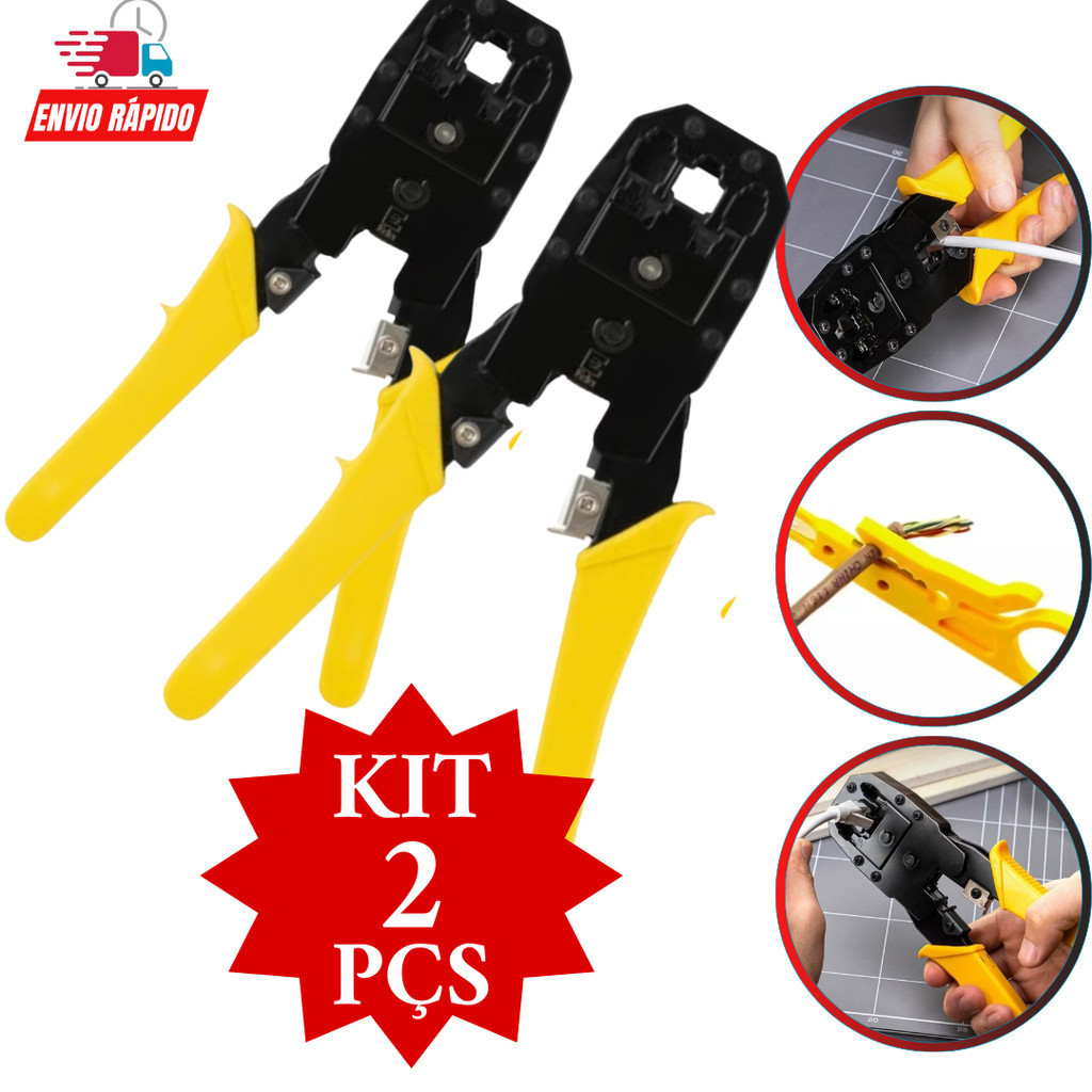 Kit 2 Alicate Crimpador Desencapador Cortador de Fios  Plugues de Telefonia Cabo de rede, terminal Rj11,Rj12,Rj45